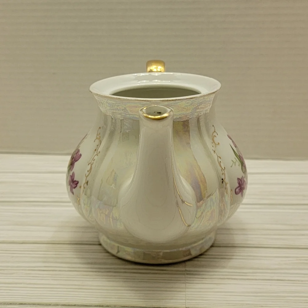 Royal Sealy Lusterware Tea Pot Purple Flowers Gold Trim No Lid Japan Replacement - Picture 6 of 16